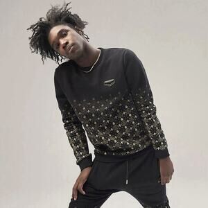 Supply & Demand Black and Gold Monogram Crew Neck Sweatshirt Mens Size S